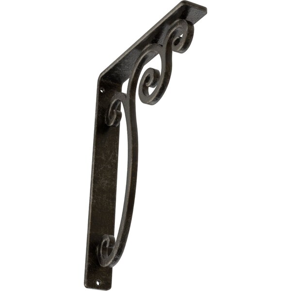 Ekena Millwork Avery Wrought Iron Bracket, (Single center brace), Antiqued Warm Silver 1 1/2"W x 7 1/2"D x 10"H BKTM01X07X10SAVAWS - main